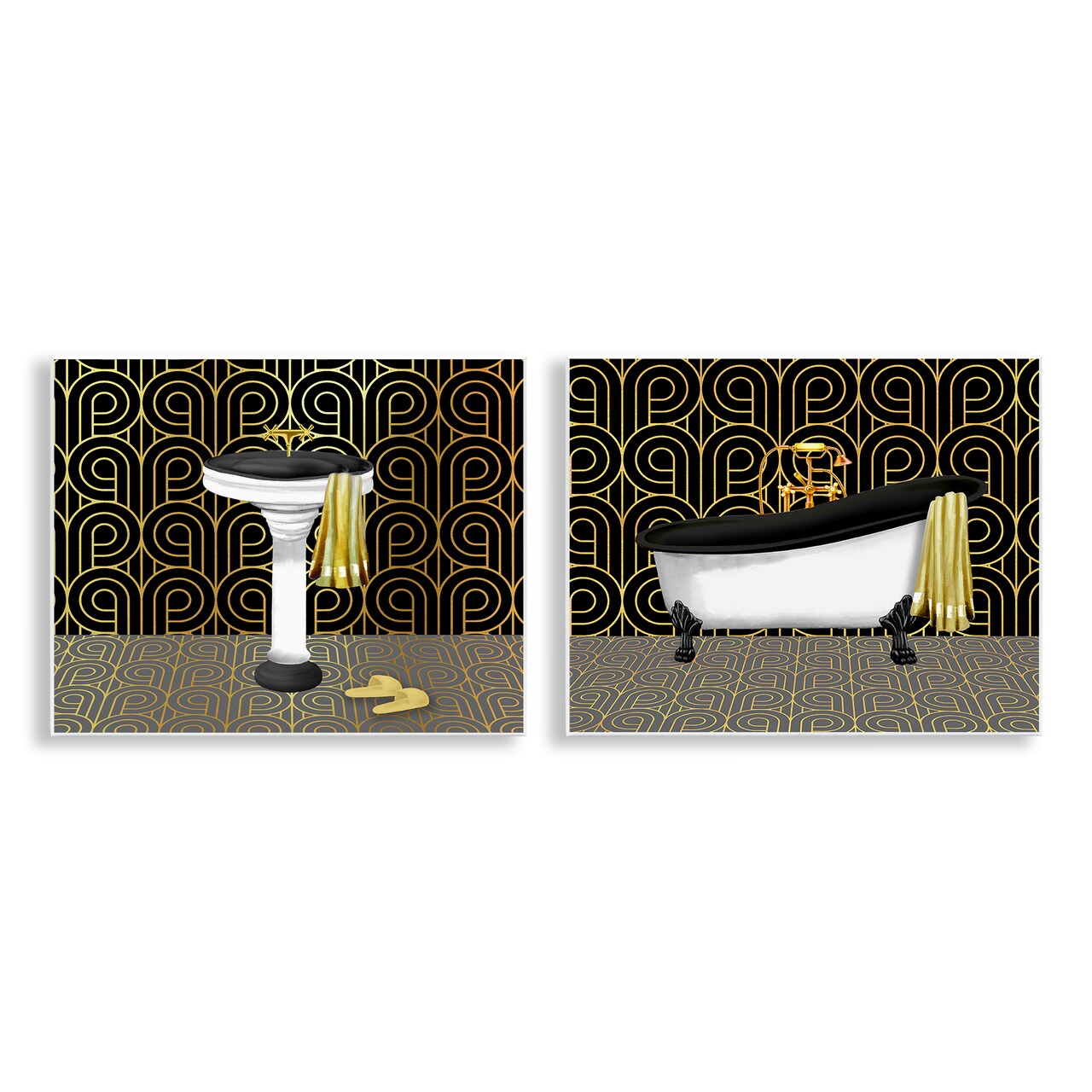 Stupell Industries Elegant Geometric Deco Bathroom 2pc Wall Plaque Set By Conrad Knutsen
